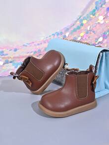Baby Sweet Bow Black Boots, Soft PU Leather Non-Slip Ankle Boots, Girls Daily Versatile Princess Boots - Brown - View 6