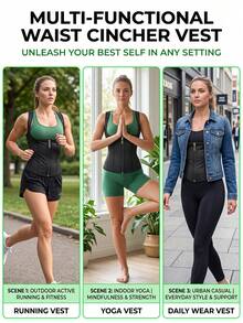 Women's Sports Shaping Vest - Double-Layer Waist Trainer, PU Coated Slimming Shirt For Sauna, Fixed Chest Support Vest For Abdominal Shaping Fall - Blue - View 4