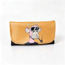 1PC Street Style Bored Ape Smoking Accessories Clutch Bag, 6 Colors PU Leather Flexible & Durable, Layered Storage Design With Zipper Compartments And Card Slots, Macaron Base Colors With Quirky Ape Pattern, Portable Pocket-Sized Universal - 1PC - View 11