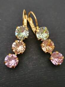 1 Pair Fashionable Luxury Elegant Gold Metal Inlaid Crystal Gemstone Exaggerated Stud Earrings, Suitable For Vacation, Wedding, Back To School, Valentine's Day And Various Occasions - 3-pack Green Gemstone Cases - View 5