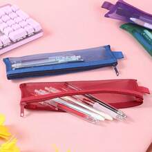 10pcs (Random Color) Semi-Transparent Mesh Zipper Pencil Case, Thickened Wear-Resistant Multi-Layer Mesh Stationery Bag, Simple Storage Bag, Stationery Bag, Back To School Season - A - View 7
