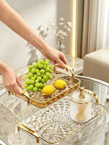 Plate And Cutlery Storage Tray Set With Handle, Gold Transparent Kitchen Accessories, Suitable For Camping Kitchen, Bedroom, Wedding Home Decor, Christmas, Halloween, Autumn Home Decor, Kitchen Storage Organizer Rack - Gold - View 4