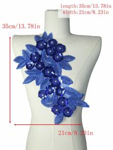 BNH1463 熱銷珠飾與水鑽裝飾 DIY 手作手工藝材料，新款 3D 花卉蕾絲飾邊布料含亮片，家居紡織服飾配件 - 寬度：21cm - 寶藍色 - 查看 3