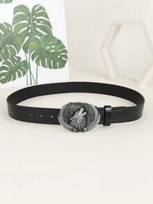 1pc Black Wolf King Belt, PU Material, Durable And Wear-Resistant, Suitable For Daily Wear - Black - View 4