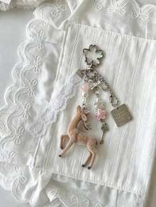 Deer-Shaped Keychain Pendant, Lace Pearl Bow Bag Charm, Korean Sweet Style Backpack Hanging Chain, Gift, Perfect Gift For Weddings, Birthday Parties And Christmas - Multicolor - View 5
