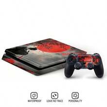Red Moon Maple Leaf Samurai Japanese Style Vinyl Skin Sticker Compatible With PS4 Slim Console + Controller Full Coverage Waterproof Scratch-Resistant Dust-Proof Removable No Residue - View 7