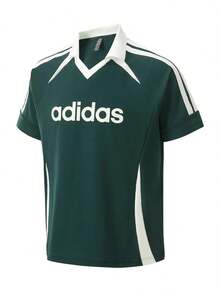 Adidas 夏季百搭運動休閒快乾V領短袖男士 Polo 衫 - 綠色/白色 - 查看 6