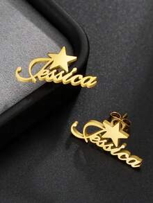 Custom Name Star Earrings With Star, Personalized Name Earrings, 18K Gold Plated Stainless Steel Hypoallergenic Earrings Piercing Jewelry - Multicolor - View 5