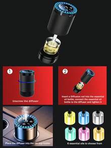 [Car Accessories]Starry Projection Smart Car Air Purifier, 5 Working Modes, Colorful LED Ambient Lighting, Auto Start And Stop, Car Aromatherapy Diffuser, Mini Car Air Humidifier, Essential Oil Diffuser, Adjustable Concentration, Built-In Battery, USB Rechargeable, Suitable For Car, Office, Bathroom, Bedroom, Pet Room, 6 Essential Oil Scents Optional, Multiple Sets Available (1/2/3 Bottles Essential Oil + 1 Diffuser) - Cylindrical - View 7