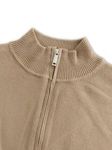 Women's Casual Daily Commute Elegant Minimalist Solid Color Small Fitted Slimming Long Sleeve Cardigan Sweater, Autumn/Winter - Camel - View 9