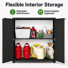 Outdoor Storage Cabinet Waterproof Resin Deck Storage Box Organizer Unit With Adjustable Metal Shelf Double Doors Upright Tool Cabinet For Garden Patio Pool Porch Garage Grey Black 1 Pack - Black-0shelf - View 11