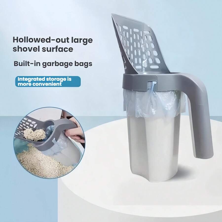 Multifunctional Cat Litter Scoop With Built-In Trash Bag Storage, Large Slotted Cat Litter Scoop With Ergonomic Handle, Portable Easy Clean Litter Box Cleaning Tool For Cats, Pet Waste Removal Accessory, Indoor Cat Supplies, Litter Box Accessories