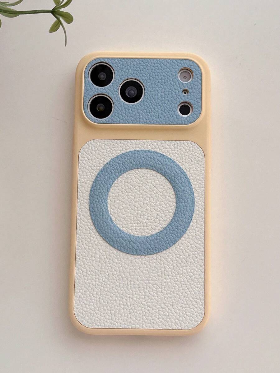 1 buah Casing Ponsel Kulit Magnetik Warna-warni Lucu, Kompatibel dengan iPhone 17 Pro Max 16 15 14, Cincin Magnetik Donat 3D Pengisian Nirkabel, Casing Pelindung PC Keras, Warna Permen - Batas berwarna kuning muda - View 1