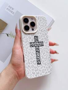1件裝 宗教豹紋十字圖案 防摔 TPU 材質荔枝紋手機殼，適用於 Apple 11 12 13 14 15 16 17 Pro/Pro Max/14 15 16 17 Plus 手機保護殼，節日禮物，日常通勤，日常防摔風格 - 彩色 - 查看 4