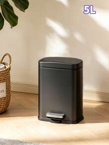 1pc 5L Silver/Black Stainless Steel Trash Can With Foot Pedal, Anti-Fingerprint Garbage Bin With Soft-Close Lid, Space-Saving For Small Spaces, Random Color And Style - Multiple Styles - View 13