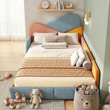 Kids' Upholstered Bed 140x200 Cm, Multicolor Single Bed With Raised Side Rails - Blue - View 5