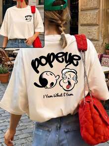 ZZG Es Trus Top d'été pour femme, imprimé motif << dessin animé lettre », style street Y2K, couleur abricot, col rond, grande taille, t-shirt à manches courtes - Nude - Voir 1