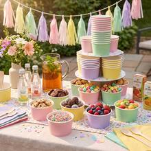 10/20/40pcs Macaron 4-Color Disposable Paper Ice Cream Cups, 9oz Smooth Matte Solid Color Dessert Bowls, Multi-Color Rolled Edge Snack Cups, Suitable For Birthday, Summer Picnic, Baby Shower, School Party Food Tableware - Macaron Colors - View 4
