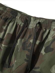 Men's Camouflage Wide Leg Cargo Pants, Drawstring Elastic Waistband Multi-Pocket Loose Streetwear Casual Long Pants, Suitable For Daily Wear - Army Green - View 5
