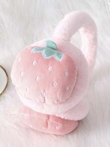 1件兒童3D草莓刺繡毛絨耳罩，可調節保暖護耳，適合女童秋冬日常戶外活動與學校使用 - 粉色 - 查看 6