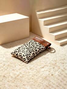 1pc Auto Squeeze Close Glasses Pouch Leopard Print PU Leather Portable Fashion Glasses Case With Keyring 3 Colors Eyewear Storage Bag For Women Daily Use ﻿ - Multicolor - View 9