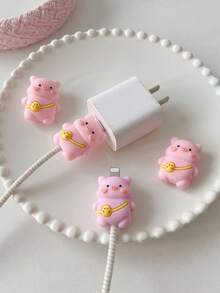 Protector de cable de datos con forma de cerdo lindo | Accesorio de protección de cable de datos para teléfono | Compatible con cable de carga rápida de 20W de Apple | Diseño suave anti-rotura | Protector de cargador, combinando diversión y practicidad - Rosa - Ver 4