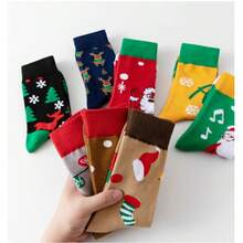 Men Women Christmas Crew Socks, Festive Red Long Holiday Socks, Plus Size Soft Casual Socks, Zhuji Made Warm Knit Socks, Daily Wear Christmas Gift Socks For Family Party Home Decoration - Multicolor - View 4