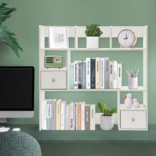 Leeamhome 9 Compartment Desktop Bookshelf White Veneer MDF Plywood Tabletop Storage Rack For Home Office Study Organization - white - View 6