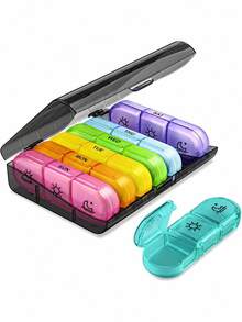 Portable Travel Pill Box, Daily Pill Storage Box, Weekly Divided Pill Box, Portable Pocket Pill Box, Dispenser Box, Suitable For Vitamins, Fish Oil, Cod Liver Oil, Pill Storage Box, Essential For Travel And Back To School - Multicolor - View 10