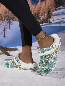 Winter Fuzzy Lined Clogs Anti Slip Warm Plush Indoor Outdoor Hole Slippers - Multicolor - View 4