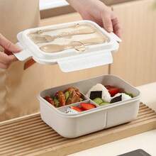 1 Peça Peça Caixa Bento, 3 Compartimentos, Recipiente de Almoço à Prova de Vazamento com Colher e Garfo, Caixa de Armazenamento de Alimentos Portátil e Leve, Adequada para Estudantes e Trabalhadores de Escritório, Especialmente para Preparação de Refeições de Perda de Peso, Piquenique Escolar, Viagem e Essenciais de Volta às Aulas - Multicolorido - Visão 11