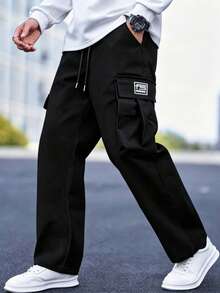 Men's Casual Summer Lightweight Plus Size Cargo Pants Fashion Multi-Pocket Outdoor Sports Long Pants - Black - View 3