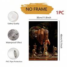 1pc Luxury Gold Chess Queen Hand Wall Art, Elegant Female Hand Wearing Ring Picking Up Gold Chess Piece On Dark Background Chessboard, Modern Wealth & Power Symbol Artwork, Exquisite Office Living Room Study Business Style Wall Decor, Framed Or Unframed - Abstract Style a - View 14