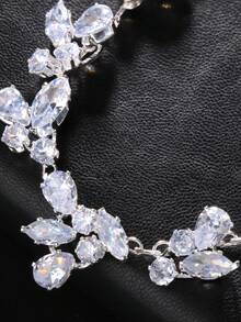 1pc Rhinestone Flower Reversible Necklace With Back Chain, Rhinestone Flower Collarbone Chain Paired With Long Water Drop Crystal Back Drop Chain, Women's Backless Wedding Dress Evening Gown Bridal Shiny Back Accessory - Rhinestone - View 10