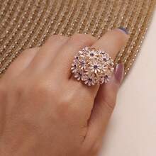 Rhinestone & Flower Decor Ring Valentines,Mom,Mother,Mother's Day,Gift - Pink - View 5