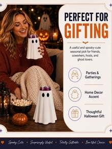1pc Cute Ghost Design Beverage Can Cooler Sleeve, Flexible Fit For Multiple Can Sizes, Reusable Halloween Insulated Sleeve, Holiday Party Home Desktop Office Gathering Decoration Gift - White - View 8