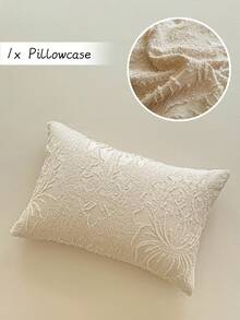 1pc Khaki Floral Tufted Bed Pillowcase, Pastoral Vintage Chic Polyester Decorative Pillow Cover Suitable For All Seasons, Decorative Long Pillowcase, Machine Washable, No Filling - Khaki - View 2