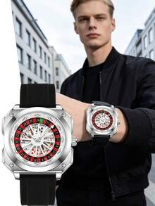 VA VA VOOM Sporty Men's Watch Square Hollow Rotating,Red Black Color Combination+Luminous Quadrilateral Scale,Fashion Men's Watch,Suitable For Outdoor Daily - Rotating Dial Style - View 12