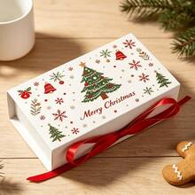 9/30/60pcs Merry Christmas Gift Boxes With Ribbon And Stickers, Xmas Tree Snowflake Printed Rectangle Present Box, Luxury Flip Top Candy Cookie Packaging Box For Holiday Chocolate Biscuit Wedding Favor - Multicolor - View 7