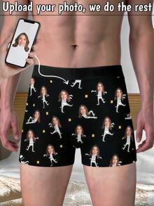 Personalized Men's Boxer Briefs With Custom Face Photo Christmas Print Funny Holiday Gift Unique Present For Dad Husband Boyfriend - Black - View 1
