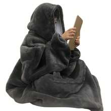 Manta Con Capucha Portátil Para Adultos, Sudadera Manta Oversize De Forro Polar Cálida Con Mangas Y Bolsillos, Bata Cómoda De Invierno Para Mujer Y Hombre, Ideal Para Casa, Descanso, Televisión Y Días Frí - Gris oscuro - Ver 1