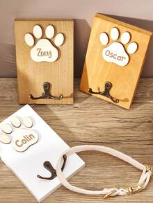 Personalized Dog Leash Wall Mount, Paw Print Wooden Key Hook Storage Rack, Custom Pet Name Hook Rack, Entryway Home Decor, Dog Mom Gift - Multicolor - View 4