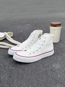 OPOEE Vintage High‑Top Canvas Shoes For Women, Classic Lace‑Up Design, Comfortable Lightweight Sneakers For Daily Street Style,Cushioned, Minimalist,School - White - View 2