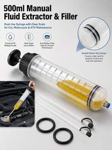 200/500cc Manual Oil Fluid Injection Pump, Dual Function Extraction And Injection, Suitable For Engine Oil, Brake Fluid And Gear Oil, With Extension Tube (Car/Motorcycle), Handheld Syringe-Style Oil Change Pump, Used For Engine Oil, Brake Fluid, Coolant Replacement - A - View 13