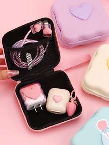 Tas Penyimpanan Kabel Data Kapasitas Besar Gelombang Persegi untuk Kamera CCD, Pengisi Daya Earphone, Kotak Penyimpanan Kartun Lucu Portabel untuk Perjalanan, Warna Solid - MultiWarna - View 7