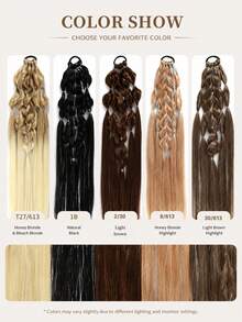 1pc/2PCS Rainbow Deep Wave Ponytail Scrunchie Synthetic Colored Curly Fake Hair Braid Extensions For Festival Party Women Hairstyle - Multicolor - View 5