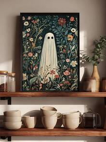 1pc Whimsical Ghost Print Dark Cottagecore Floral Halloween Decor, Ghost On Enchanted Flower Meadow William Morris Style, Bedroom Decor,LivingRoom Decor,Dorm Decor,Wall Arts,Wall Decor,Home Decor,Room Decor, Canvas Wall Art, Posters,Optional Frame - 1PCS - View 5