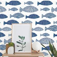 1 Roll Abstract Blue Fish Tear-Off Wallpaper, Waterproof Removable Vinyl Self-Adhesive Wall Sticker, Seamless Animal Fish Pattern, Easy Install Contact Paper, Suitable For Bedroom, Bathroom, Cabinet, Coastal Home Decor - A - View 12