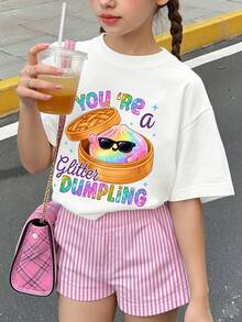 Tween Girl Casual Fun Print Crew Neck Short Sleeve Pullover T-Shirt Summer Top - White - View 2