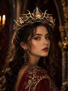 KOVLYNE Dreamy Golden Deer Horn Headpiece, Embellished With Rhinestones And Crystals, Medieval Viking Style Women's Headwear, Suitable For Halloween Cosplay And Renaissance Festival - Multicolor - View 2